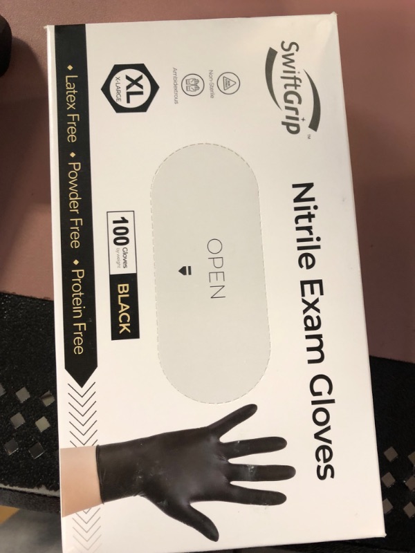 Photo 2 of SwiftGrip Disposable Nitrile Exam Gloves, 3-mil, Black Nitrile Gloves Disposable Latex Free for Medical, Cooking & Esthetician, Food-Safe Rubber Gloves, Powder Free, Non-Sterile, 100-ct Box (Large) Large 100