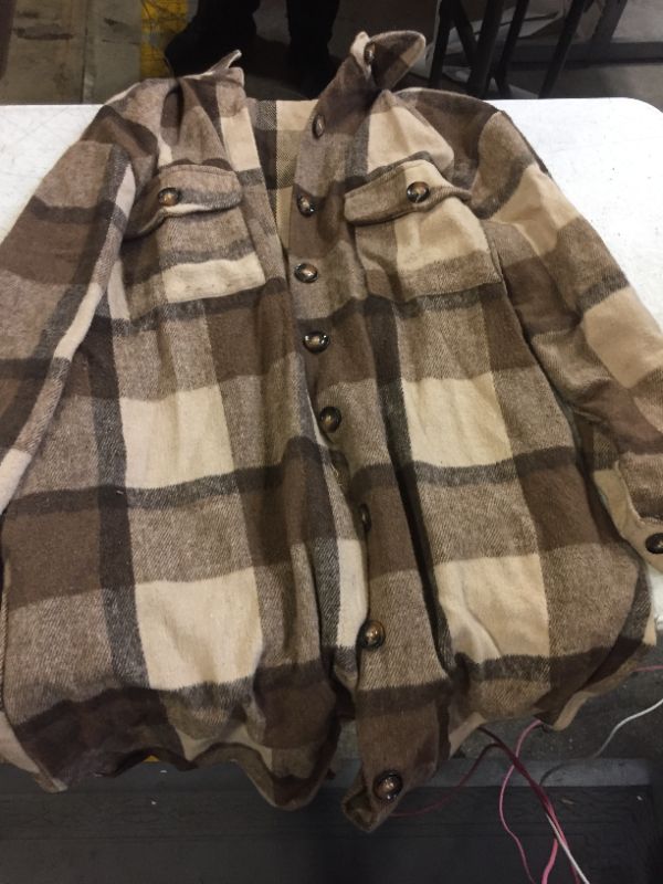 Photo 1 of  Women's Casual Lapel Button Down Long Plaid Shirt Coat Tartan Shacket Jacket- SIZE L 