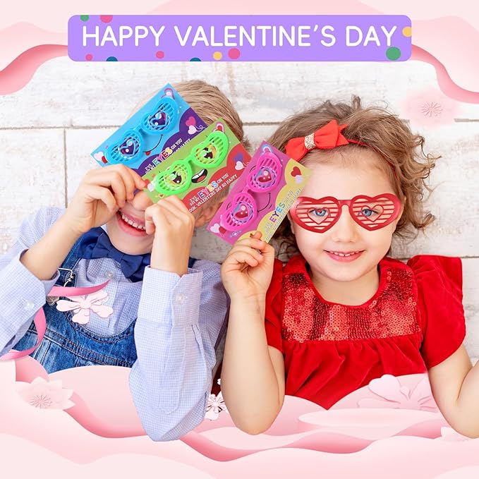 Photo 1 of 36 Pack Valentines Gift Set Include 36 Pcs Heart Shaped Plastic Shutter Glasses with 36 Pcs Valentine's Day Cards for Exchange Activity Kids Classroom School Prizes Party Favors Supplies
