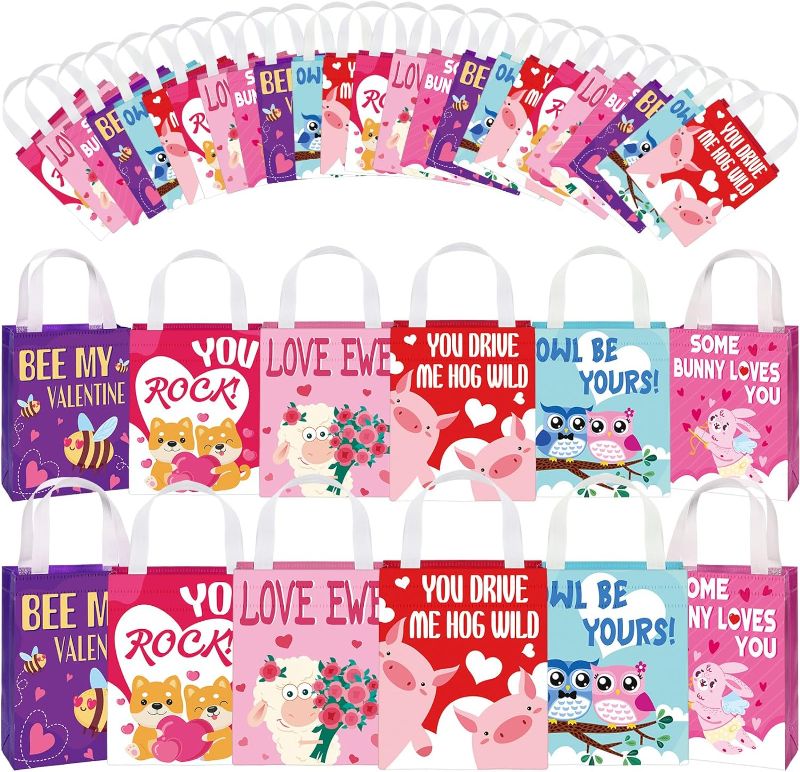 Photo 1 of 36 Pcs Valentine's Day Gift Bags with Handles Reusable Tote Bags for Kids Valentines Non Woven Goodie Candy Treat Bags for School Classroom Gift Exchange Party Favor Birthday Party
