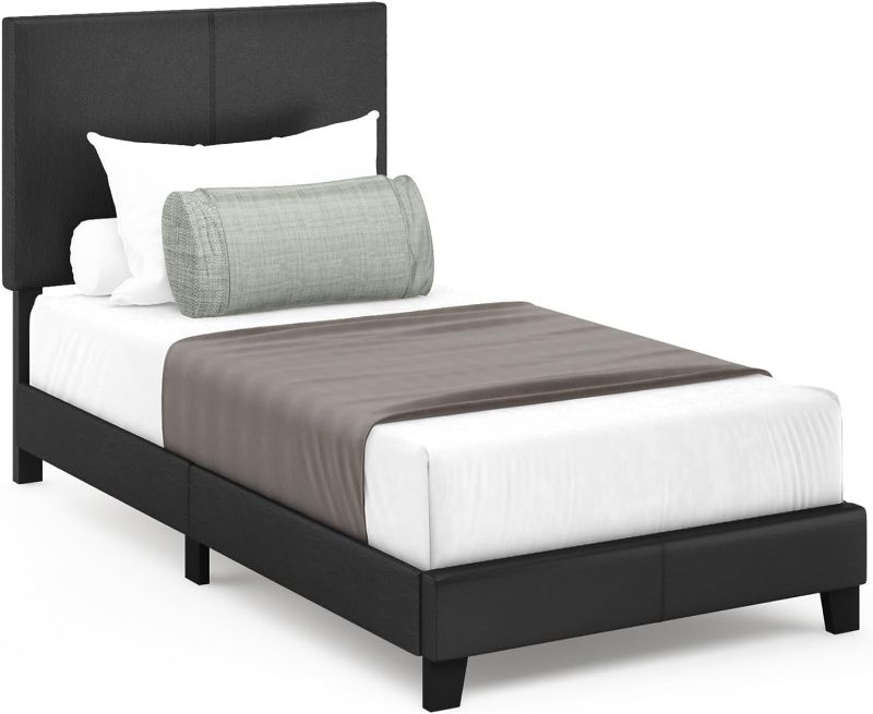 Photo 1 of **MAJOR CUT** Furinno Pessac Upholstered Bed Frame, Black Pu Leather, Twin