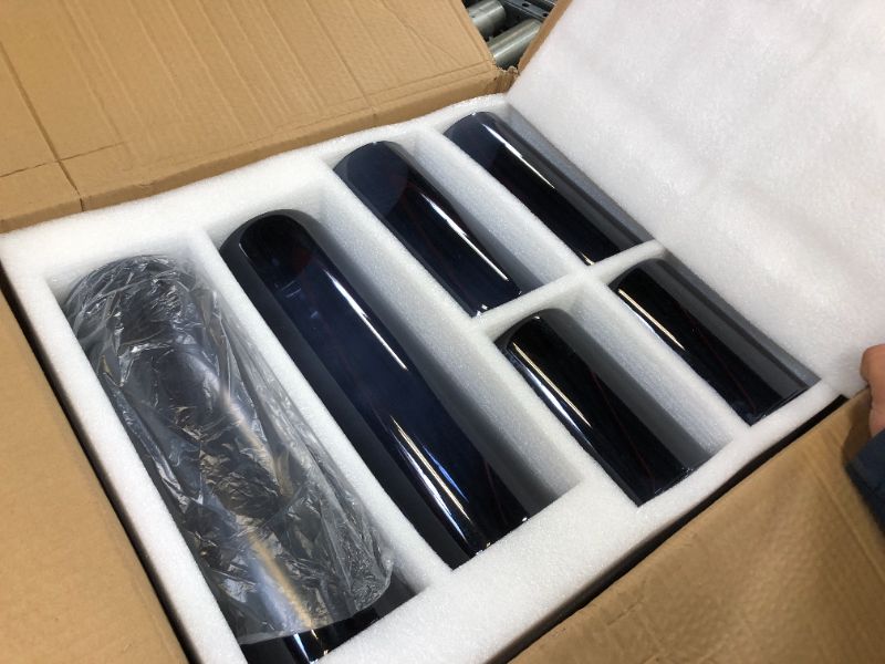 Photo 1 of 6 Pcs Blue Glass Cylinder Vases Hurricane Candle Holders Pillar Candle Holders Vases Blue Vase Candle Holder Clear Glass Flowers Vases for Valentine Wedding Kitchen Table Centerpiece Decoration