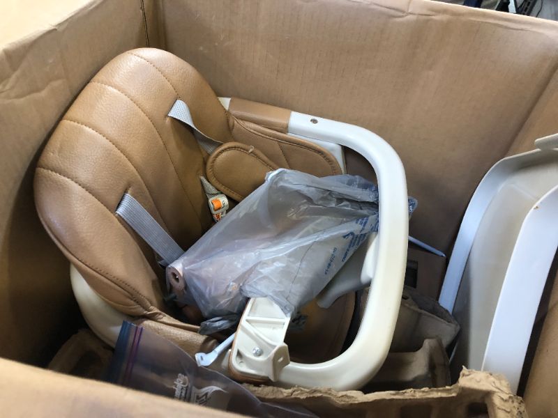 Photo 1 of 3-in-1 Convertible Wooden High Chair,Baby High Chair with Adjustable Legs & Dishwasher Safe Tray, Made of Sleek Hardwood & Premium Leatherette, Brown Color Classic Brown