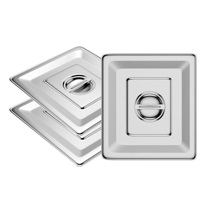 Photo 1 of 3 Pack 1/2 Half Size Steam Table Pan Covers Hotel Pans Lids with Handles Catering Food Pan Cover Stainless Steel Commercial Food Pan Lids for Steam Food Pans, Buffet Pan, Roasting Pan

