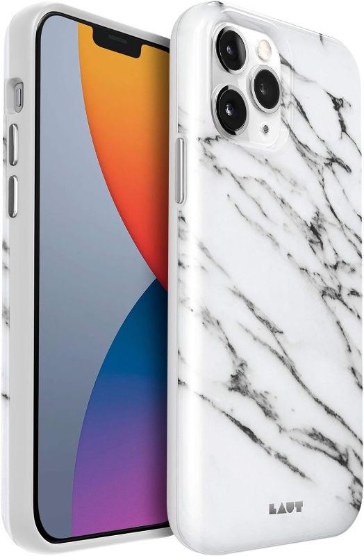 Photo 1 of LAUT - HUEX Elements case Compatible with iPhone 12 / iPhone 12 Pro | Natural Marble Pattern | 13ft./4m Impact Protection | Tactile Buttons • Marble White
