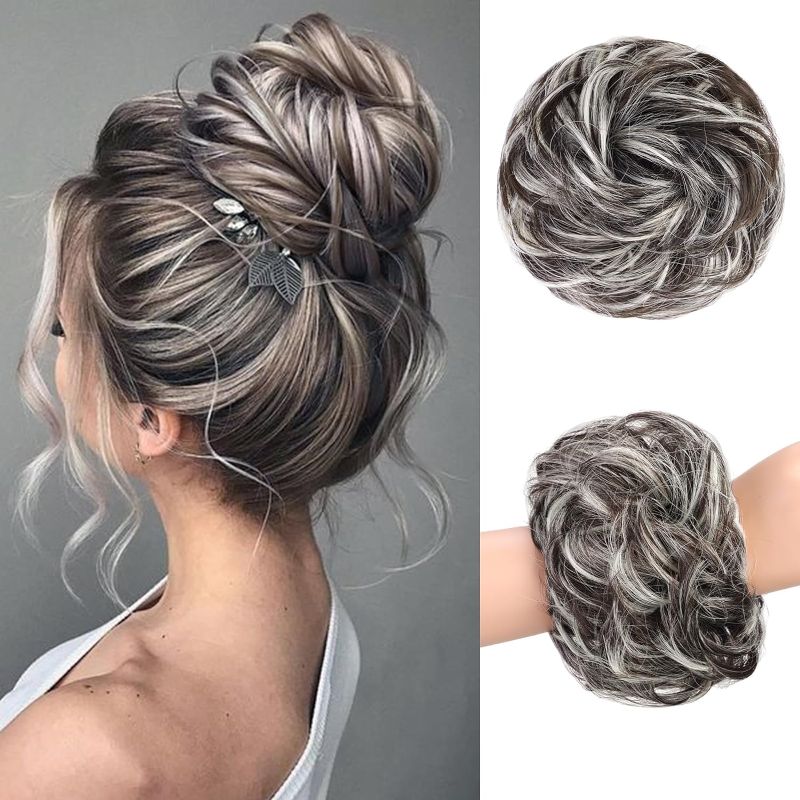 Photo 1 of HAIRCUBE 1PCS Messy Bun Hair Piece Messy Hair Bun Scrunchies for Women Wavy Curly Chignon Ponytail Hair Extensions Synthetic Thick Tousled Updo Bun (Brown & Bleach Blonde Mixed)
