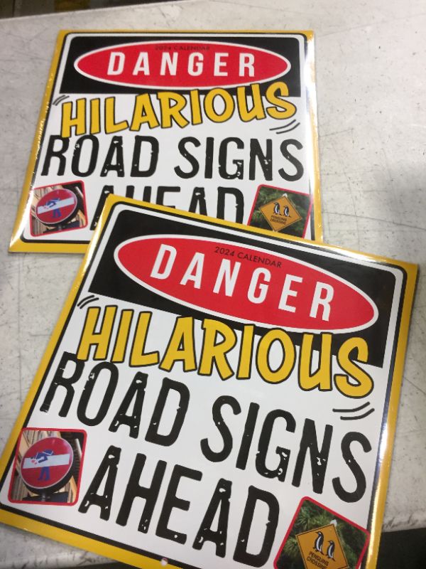 Photo 2 of 2 PACK---2024 Square Wall Calendar, Danger! Hilarious Road Signs Ahead, 16-Month Funny Corner Theme with 180 Reminder Stickers (12 x 12 In)
