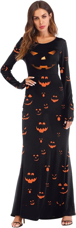 Photo 1 of GRAJTCIN Womens Halloween Costume Maxi Dress Plus Size Day of The Dead Cosplay Long Sleeves Dress- SIZE M 
