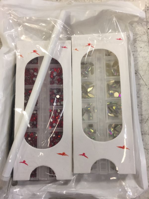 Photo 1 of 2400 Pcs Nail Art Rhinestones Red Flat Back Rhinestones Gems Round Crystal Siam 6 Sizes (1.9-4.5 mm) Wax Pencil Tweezers for Nail Art Makeup Clothes Shoes Bags Crafts DIY(Red) HUETFAT

