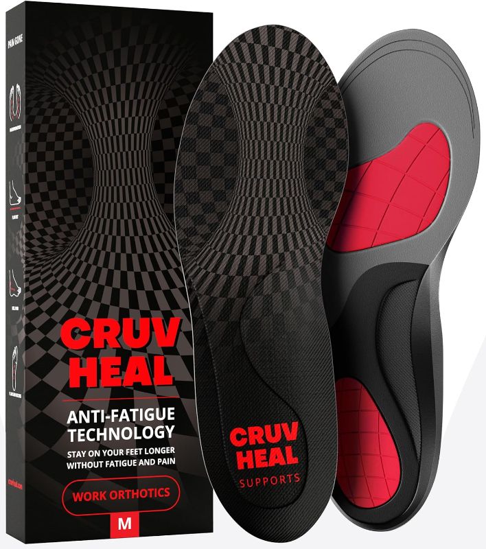 Photo 1 of New) Work Orthotic Insoles - Anti Fatigue Medium Arch Support Shoe Insert Men Women - for Plantar Fasciitis Flat Feet Leg - Relieve Foot Pain - Work Boot Insoles for Standing All Day- L 