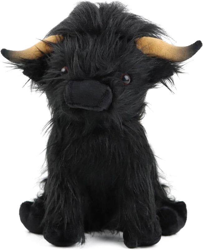 Photo 1 of Highland Cow Stuffed Animal, Cute Stuffed Cow Gifts Plush Toys, Plushie Doll Farm Home Decor(9.8inch) (Black)
