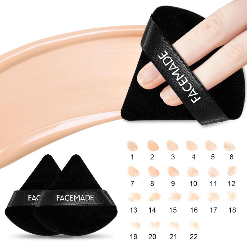 Photo 1 of 3 PACK--FACEMADE 6 Pieces Face Powder Puff with a Travel Case, Soft Makeup Puff with a Container, Triangle Velour Makeup Sponge for Loose Powder Body Powder, Beauty Makeup Tools, Black A 6PCS Black