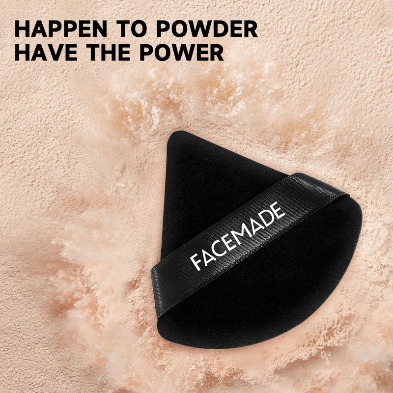 Photo 1 of 3 PACK-FACEMADE 6 Pieces Face Powder Puff with a Travel Case, Soft Makeup Puff with a Container, Triangle Velour Makeup Sponge for Loose Powder Body Powder, Beauty Makeup Tools, Black A 6PCS Black