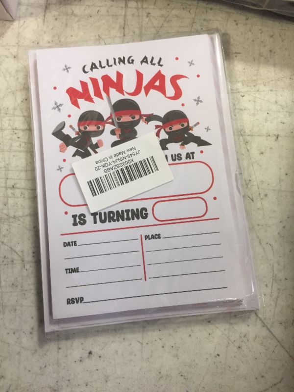 Photo 2 of Calling All Ninjas Birthday Invitations, Ninja Birthday Party Invitation Cards for Kids Girls Boys Adults, Ninja Birthday Party Decorations -(20 Sets 4" x 6" Cards with Envelopes) - JY549