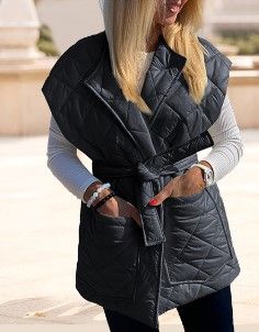 Photo 1 of Fazortev Women's Padded Puffy Vest Casual Sleeveless Quilted Winter Gilet Coat with Belt Apricot- SIZE L 