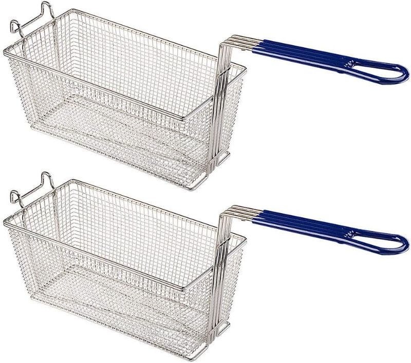 Photo 1 of 2PCS Deep Fryer Basket With Non-Slip Handle Heavy Duty Nickel Plated Iron Construction 13 1/4" x 6 1/2" x 6" Commercial Use
