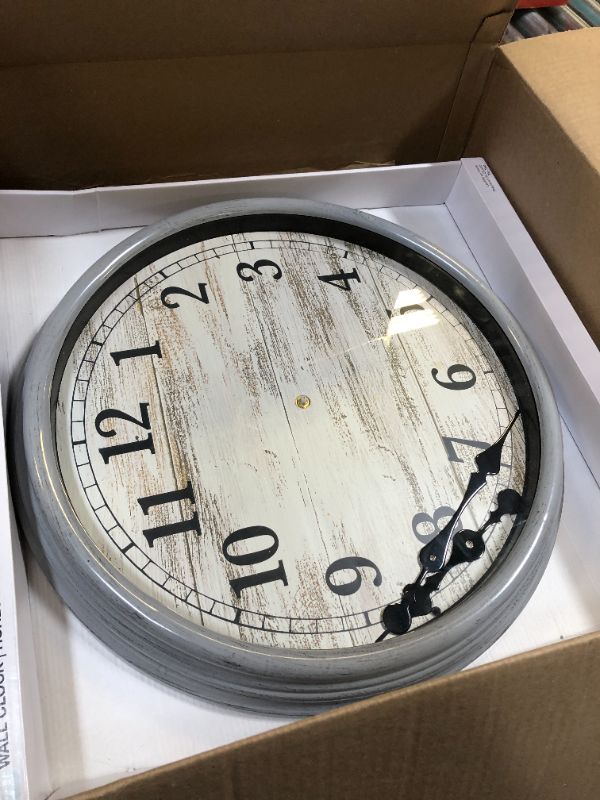 Photo 1 of Kiera Grace Wall Clock, 20 Inch, Mallory Distressed Grey Classic Quartz Wall Clocks Battery Operated, Vintage Silent Non Ticking Home Decor for Living Room, Kitchen, Bedroom 20"