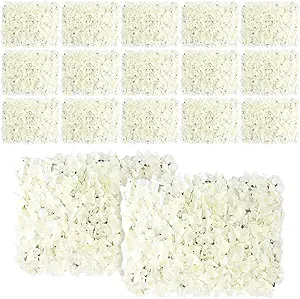 Photo 1 of Lyrow 20 Pcs Artificial Flower Wall Panels 24 x 16 Inch Faux Hydrangea Flower Backdrop Artificial Flower Wall Floral Panels Backdrop for Wedding Party Birthday Home Wall Hanging (White)