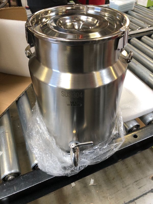 Photo 2 of 304 Stainless Steel Milk Can with Spigot 2.6 Gallon 10 Liter Metal Water Beverage Drink Dispenser Milk Pail Milk Bucket for Milk Wine Oil