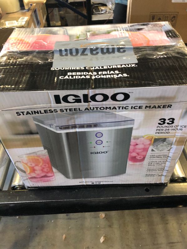 Photo 4 of Igloo Electric Countertop Ice Maker Machine - Automatic and Portable - 33 Pounds in 24 Hours - Ice Cube Maker - Ice Scoop and Basket - Ideal for Iced Coffee and Cocktails - Stainless Steel 33 lb Stainless Steel