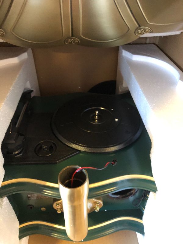 Photo 3 of Phonograph Vinyl Record Player with Built-in Speakers, Vintage Bluetooth Audio Turntable 3 Speed Record Player with FM Stereo Radio and USB Play for Home Decor and Music Entertainment (Green)