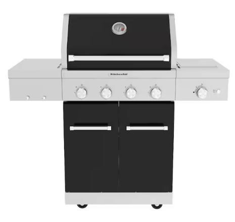 Photo 1 of 4-Burner Propane Gas Grill with Searing Side Burner in Black
