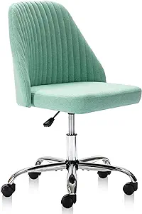 Photo 1 of Armless Office Chair Modern Fabric Home Office Desk Chairs, Cute Desk Chair with Wheels Adjustable Swivel Task Computer Vanity Chair for Small Spaces Green