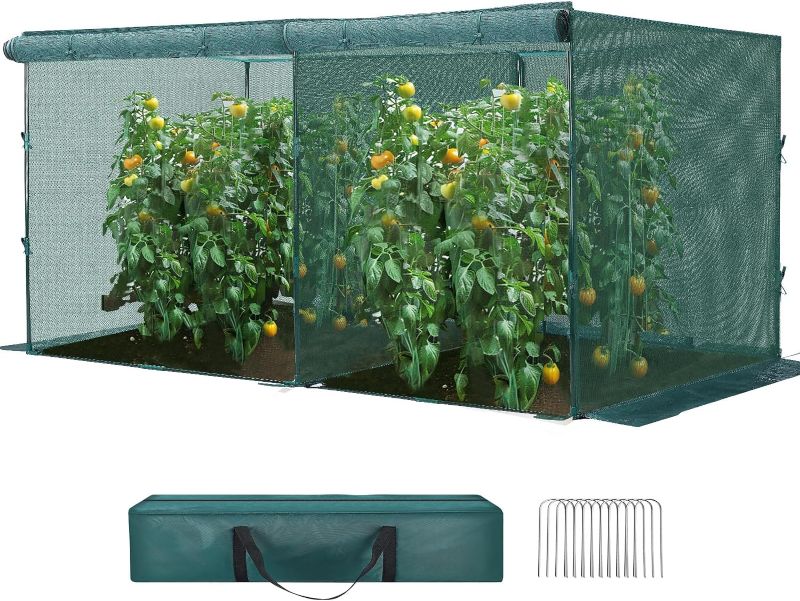 Photo 1 of GROWNEER Crop Cage, 6.5' x 10' Plant Protection Tent with 2 Zippered Doors, 12 Ground Staples, Steel Frame, Plant Outdoor Cage, Storage Bags Crop Cage Plant Protection for Garden, Yard, Lawn

