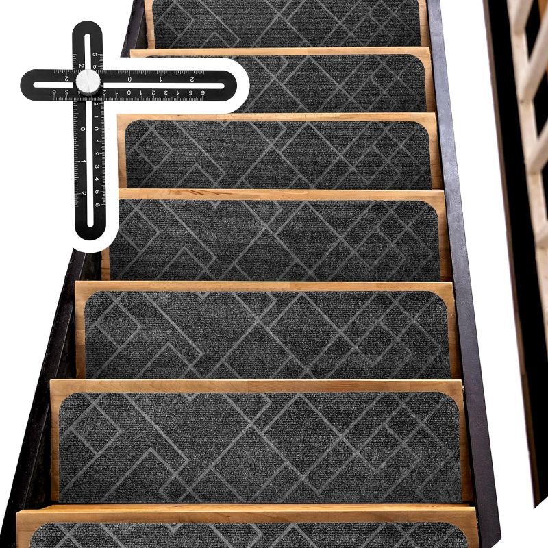 Photo 1 of Non-Slip Stair Treads Come with a Measuring Tool, Stair Treads for Wooden Steps Indoor are Safety for Kids, Pets, and Elders, Set 6 Pcs, Dark Gray Stair Runner, 8x30 Stair Runners for Wooden Steps.
