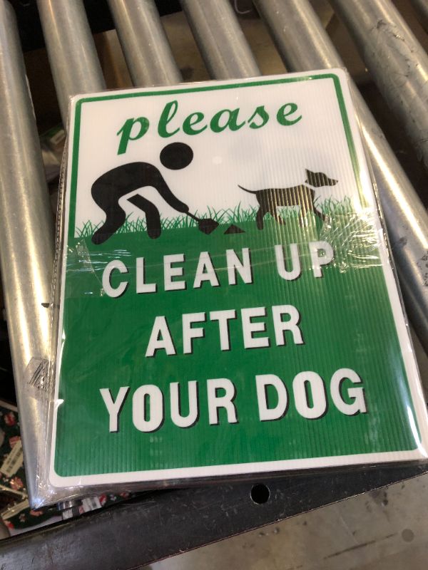 Photo 2 of 2 Pack Clean Up After Your Dog Signs, Double Side Outdoor Yard Sign 9''X12'' With Metal H-Stake | No Pooping Dog Lawn Signs| Corrugated Plastic – By MUXYH
