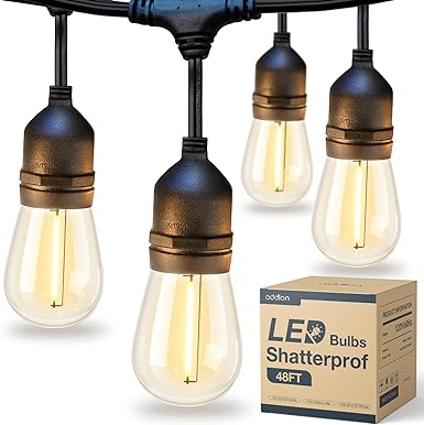 Photo 1 of addlon LED Outdoor String Lights 48FT with Edison Vintage Shatterproof Bulbs and Commercial Grade Weatherproof Strand - ETL Listed Decorative Lights for Patio Garden
