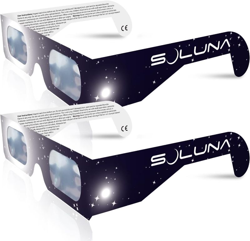 Photo 1 of Solar Eclipse Glasses AAS Approved 2024 - Made in the USA CE and ISO Certified Safe Shades for Direct Sun Viewing (2 Pack)
