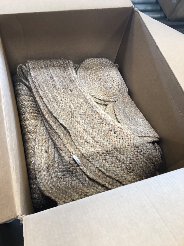 Photo 1 of Jute Braided Area Rug, 6-feet Round Stain Resistance Handcrafted Natural Boho Area Rug for Entryways, Living Rooms, and Bedrooms. Perfect Farmhouse Décor, Featuring a Reversible Design. 6 Feet-Circle