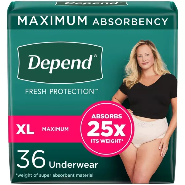 Photo 1 of Depend Fresh Protection Adult Incontinence & Postpartum Underwear for Women - Maximum Absorbency - Blush
