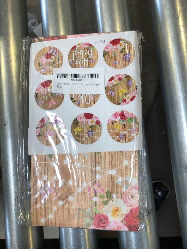 Photo 1 of 12 Pack Wood Grain Flowers Pattern Party Favor Bags Lace Rustic Floral Party Decorations Oh Baby Party Bag with Stickers for Birthday Party Baby Shower Favor Supplies