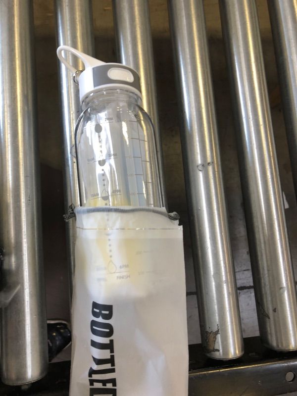 Photo 1 of JIMACRO Water Bottle, Bottled Joy 1 Litre Water Bottle with Straw and Handle BPA-Free, 32 Oz Daily Water Intake Bottle with Time Markings Tracker to Remind The Drinking Time, Ideal for Hydration White 1 L