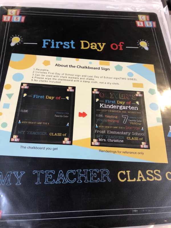 Photo 1 of 14 Pack First Day and Last Day of School Board Signs- Include 5 Markers - 12" x 10" Back to School Chalkboard Sign for Kids, Double Sided First 1st Day Photo Prop Sign for Preschool/Kindergarten