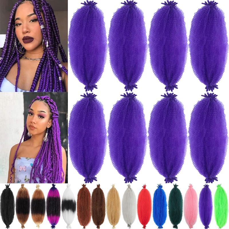 Photo 1 of 8 Packs Pink Springy Afro Twist Hair 16 inch Pre-Separated Marley Twist Braiding Hair Soft Synthetic Crochet for Distressed Faux Locs Spring Twist Hair Extensions for Women (16inch, purple)

