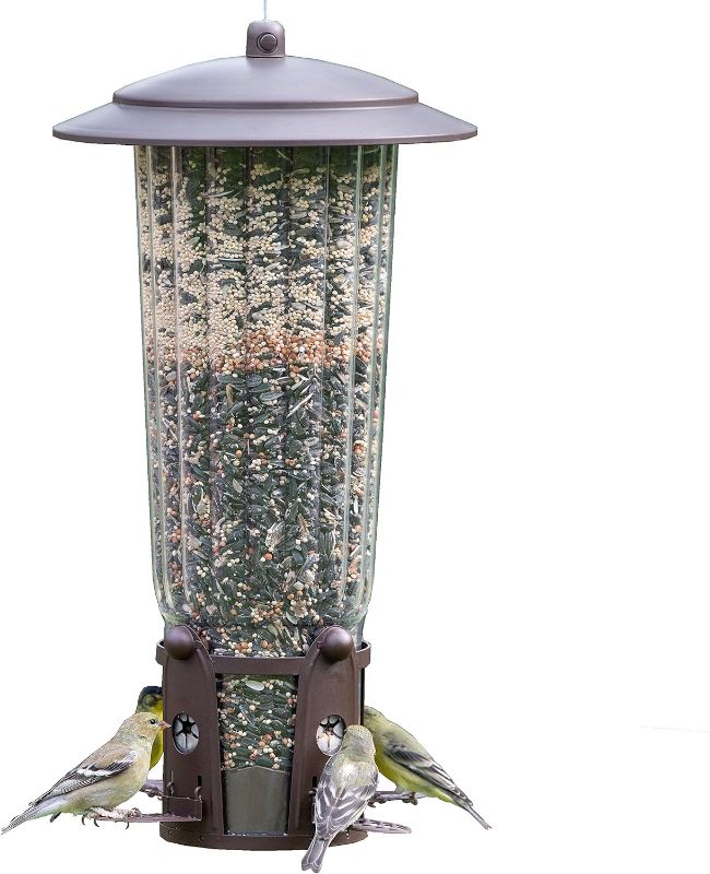 Photo 1 of Perky-Pet 334-1SR Squirrel-Be-Gone Max Large Wild Bird Feeder with Flexports, Squirrel Proof Bird Feeder with Weight-Activated Perches - 4LB Seed Capacity
