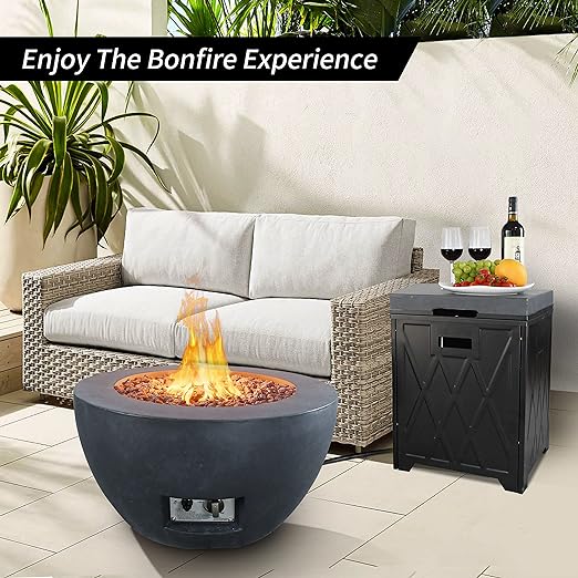 Photo 1 of Kante 25 Inch Propane Fire Table, 50,000 BTU Large Concrete Fire Pit Table for Outdoor Garden Patio, Smokeless Gas Fire Pit with Waterproof Cover, Side Handles, Charcoal Bowl-Charcoal Fire Table