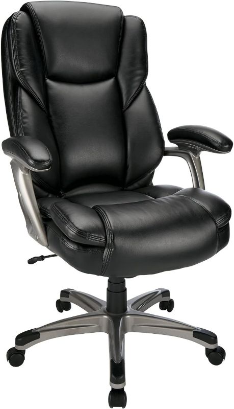 Photo 1 of Realspace® Cressfield Bonded Leather High-Back Chair, Black/Silver
