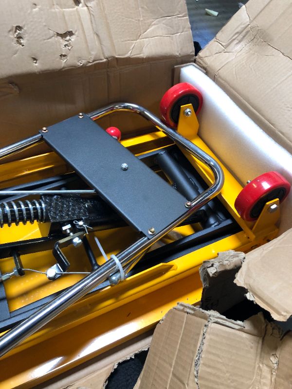 Photo 3 of Hydraulic Lift Table Cart 330lbs, Lift Table Capacity 28.4" Lifting Height, Manual Single Scissor with 4 Wheels and Non-Slip Pad Thickness 3mm for Material Handling and Transportation
