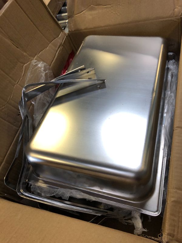 Photo 2 of VEVOR Chafing Dish Buffet Set, 8 Qt 2 Pack, Stainless Chafer w/ 2 Full & 4 Half Size Pans, Rectangle Catering Warmer Server w/Lid Water Pan Folding Stand Fuel Tray Holder Clip, at Least 8 People Each 2 Packs 8 Quart