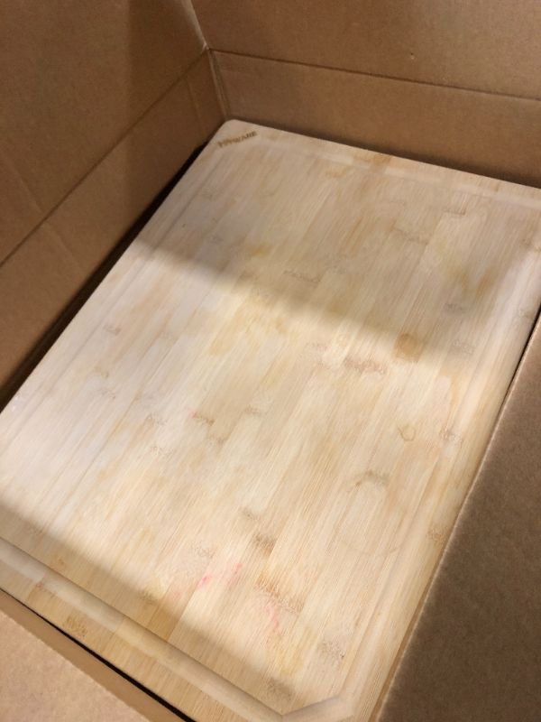 Photo 2 of 24 x 18 Extra Large Bamboo Serving Boards for Kitchen, Heavy Duty Wood Butcher Block Chopping Board with Handle and Juice Groove for Meat, Large Charcuterie Board, Over the Sink Cutting Board 24" X 18"