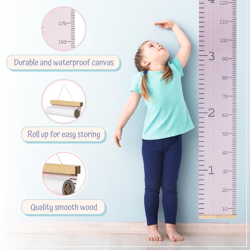 Photo 1 of Growth Chart for Wall - Height Chart for Toddlers (79” x 7.9”) - Canvas Kids Tape Measure Chart - Growth Chart for Kids w/Wood Frame Panel - PURPLE 