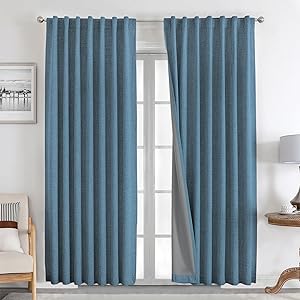 Photo 1 of Natural Linen Curtains 84 inch Length 2 Panels Set,Blackout Curtains for Bedroom Grommet,Thermal Insulated Room Darkening Curtains for Living Room,Long Drapes 42"x84",BLUE  42x84in ?W x L?
