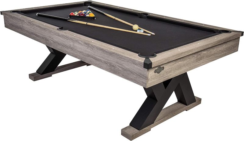 Photo 1 of American Legend Kirkwood 90” Billiard Table with Rustic Finish, K-Shaped Legs and Black Cloth, Brown

