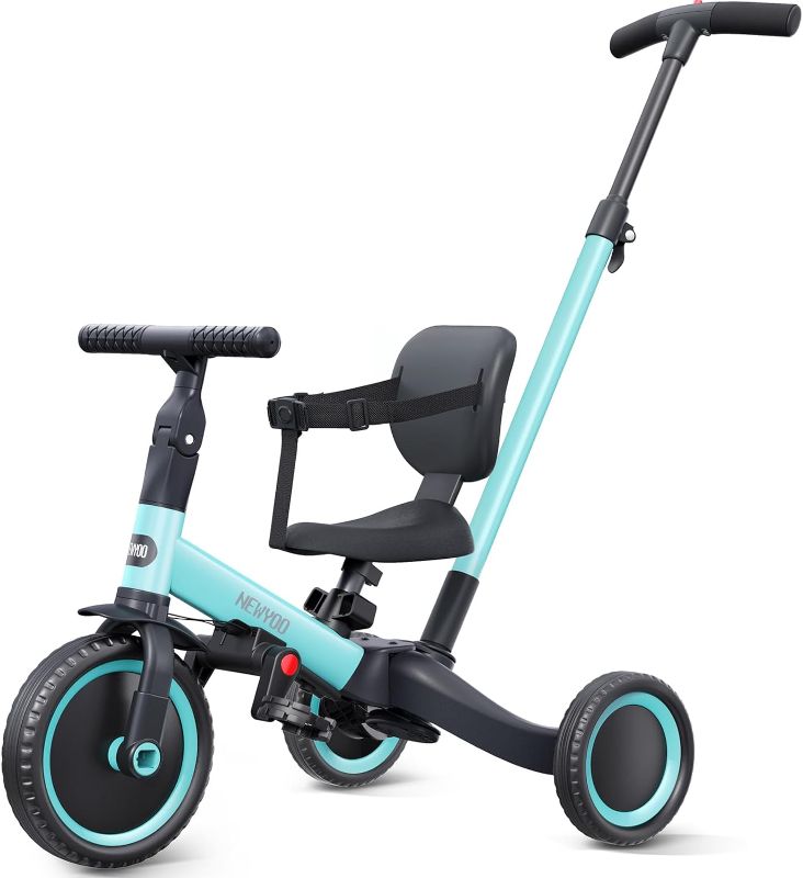 Photo 1 of newyoo Tricycles for 1-3 Year Olds, Toddler Bike, for Boys and Girls, Toddler Tricycle with Parent Push Handle, Trike with Backrest & Safety Belt, Blue, TR007
