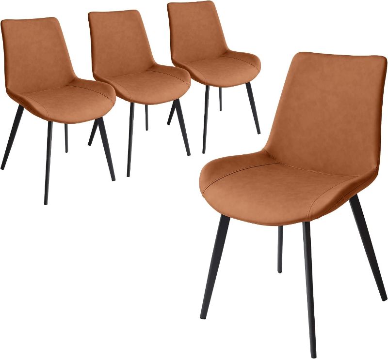 Photo 1 of Brown Faux Leather Upholstered Modern Style Dining Chair with Carbon Steel Legs (Set of 4)
