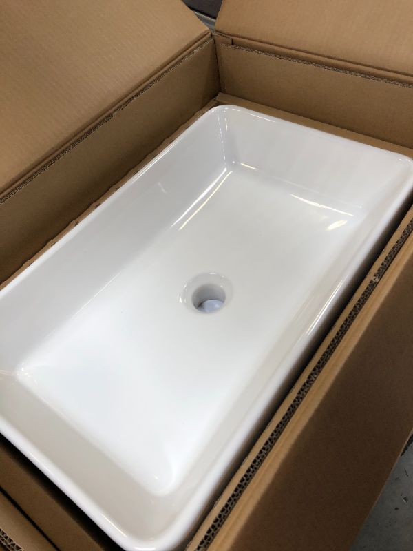 Photo 1 of 22 in. Ceramic Rectangular Vessel Bathroom Sink in White
